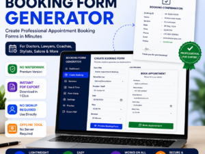 Create professional booking forms instantly with this offline HTML tool. No watermark in premium version with instant PDF export.