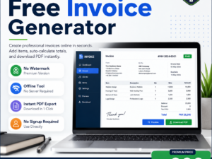 Create invoices instantly with this offline HTML invoice generator. No watermark in premium version. Instant download. No signup required.