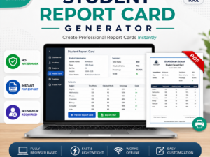 Download Student Report Card Generator offline HTML tool in Pakistan. No watermark, instant PDF export, easy to use, instant download.